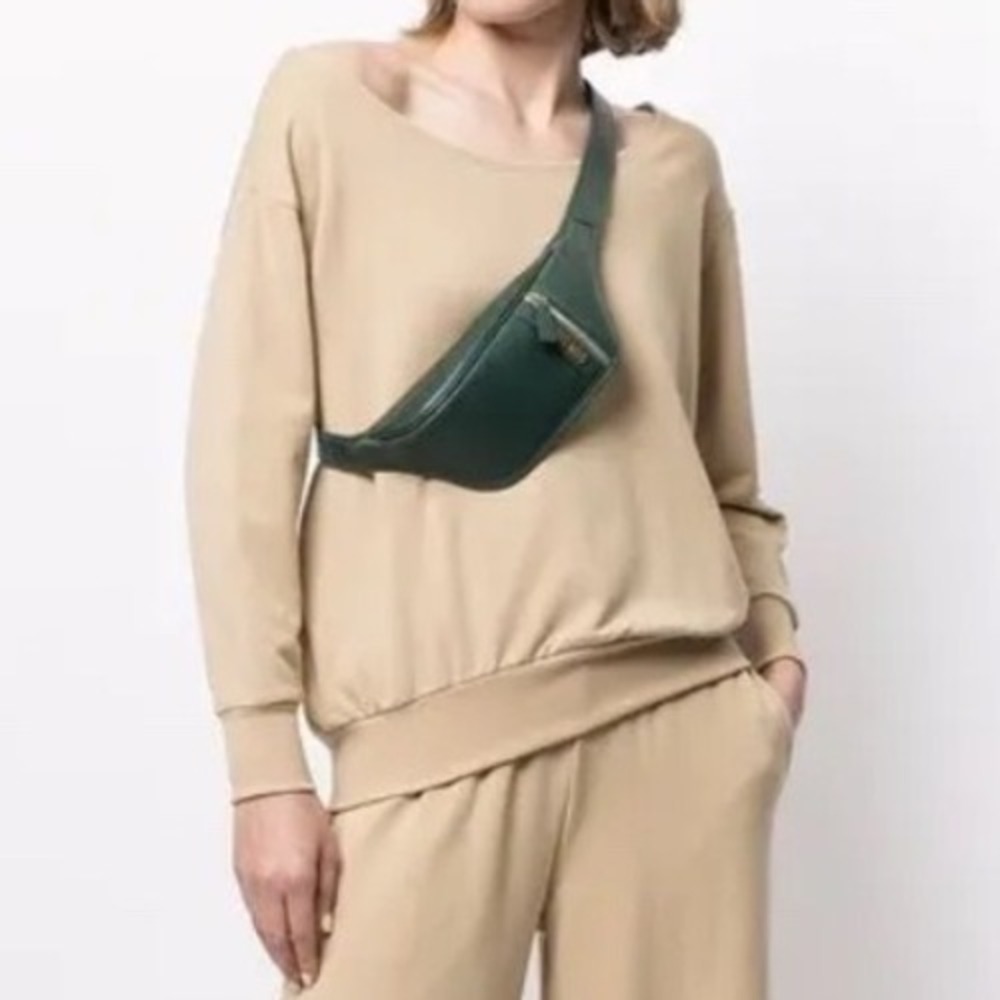 L'AGENCE Kimora Top Womens XS Camel Off Shoulder French Terry Sweatshirt Crop